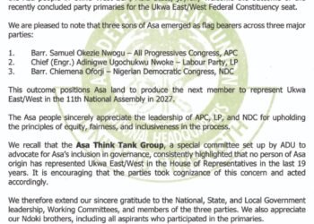 ADU Hails Emergence of Three Asa Sons as Party Flagbearers for Ukwa Federal Seat, Salutes APC, LP, NDC Leadership
