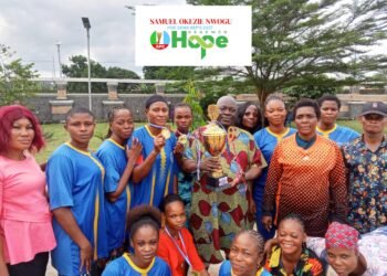 IGIRIUKWU WOMEN FOOTBALL TEAM VISITS HON. SAMUEL OKEZIE NWOGU, PRESENTS CHAMPIONSHIP TROPHY